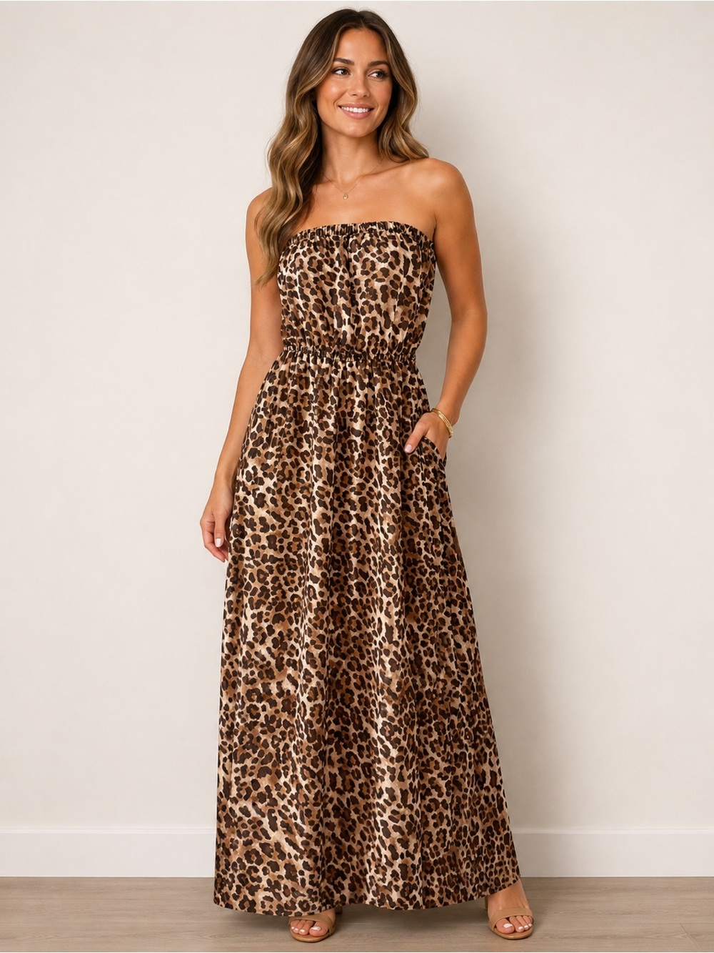 Forever 21 Leopard Print Strapless Maxi Dress Animal Print #1044